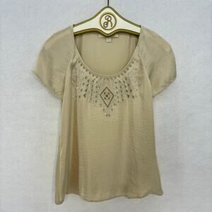 Banana Republic Embroidered Top Women XS Tan Boho Hippie Casual
